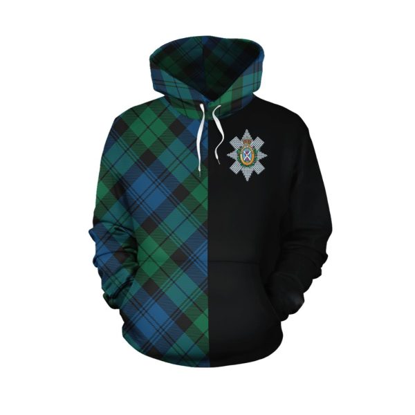 Blackwatch Ancient Tartan Hoodie Half of Me - Cross Style For Cheap