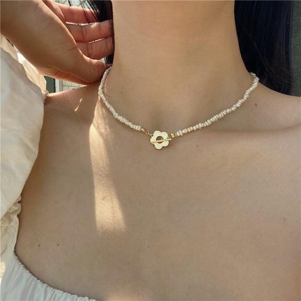Flowers Metal Beads Chain Necklace for Women Simple Bead Necklace for Women Fashion - Image 3