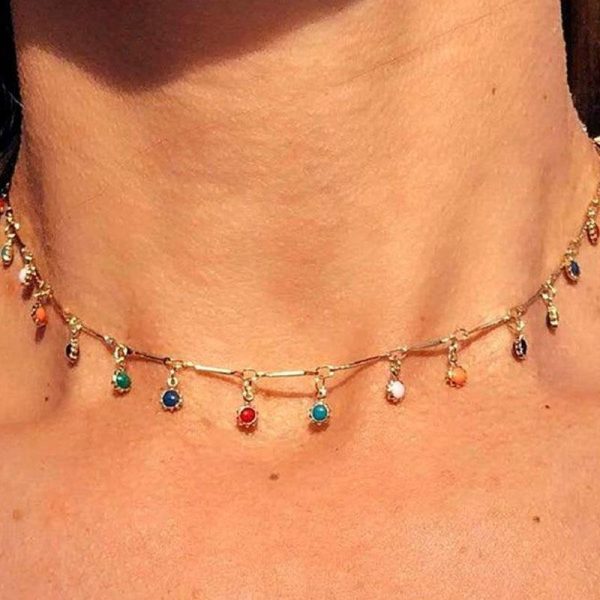 Colorful Circle Pendant Tassel Choker Necklace for Women Jewelry Supply